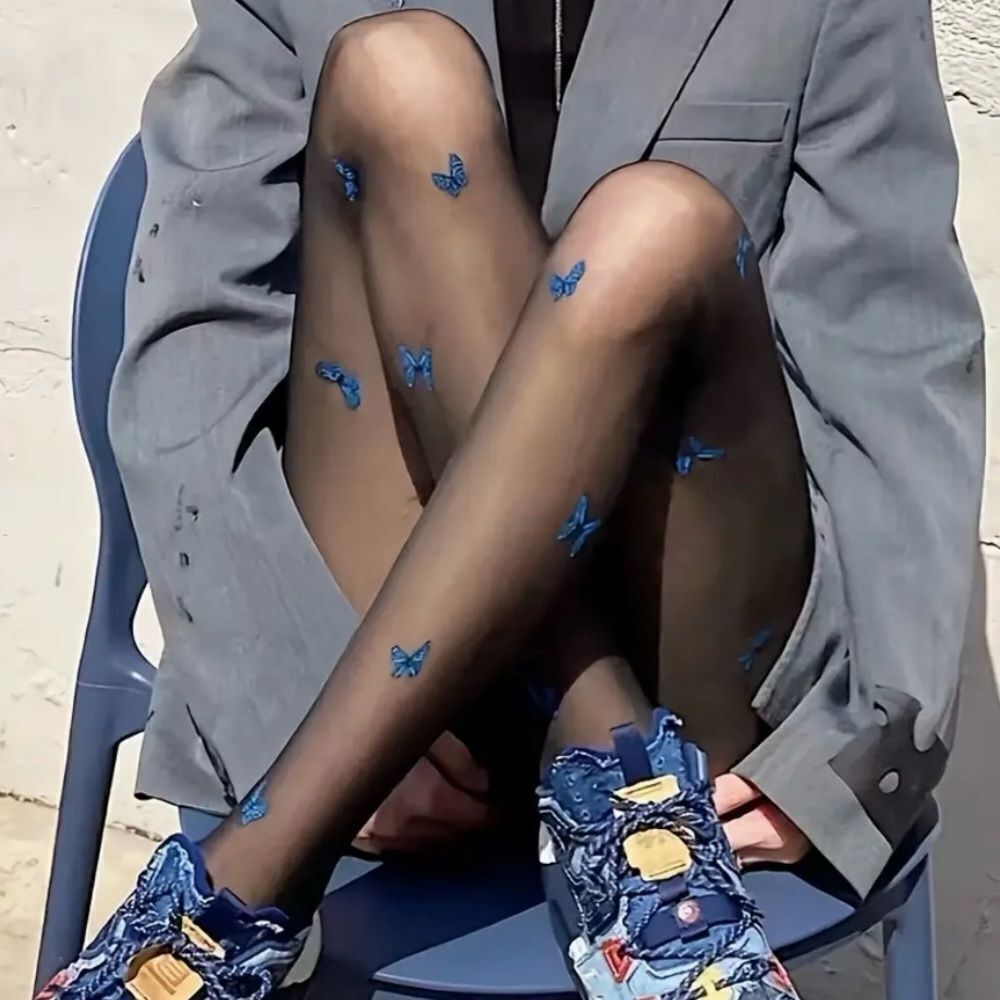 Naked Hanger Blue Butterfly Print Ultra-Thin Tights.